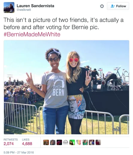 Two supporters at a Bernie Sanders rally in viral satire post.