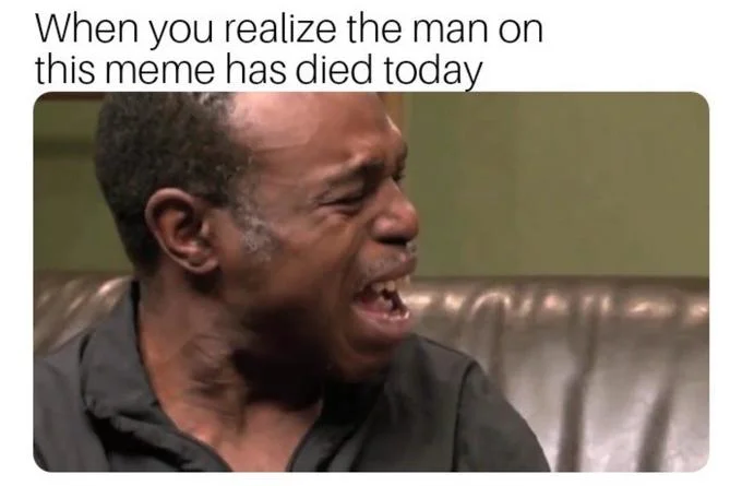 A reaction meme reflecting the online response to the death of the 'Best Cry Ever' subject.