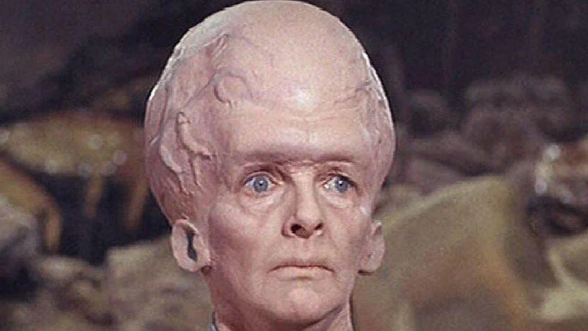 The iconic Talosian close-up from Star Trek: The Original Series that became the base image for the 'Big Brain Alien' meme.