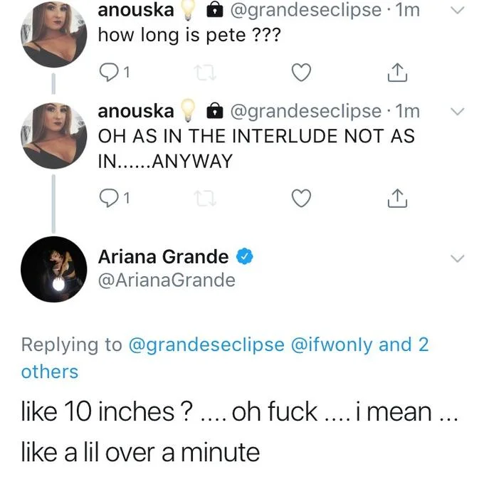 Ariana Grande's viral reply about Pete Davidson, widely credited with fueling the 'big dick energy' discourse in June 2018.