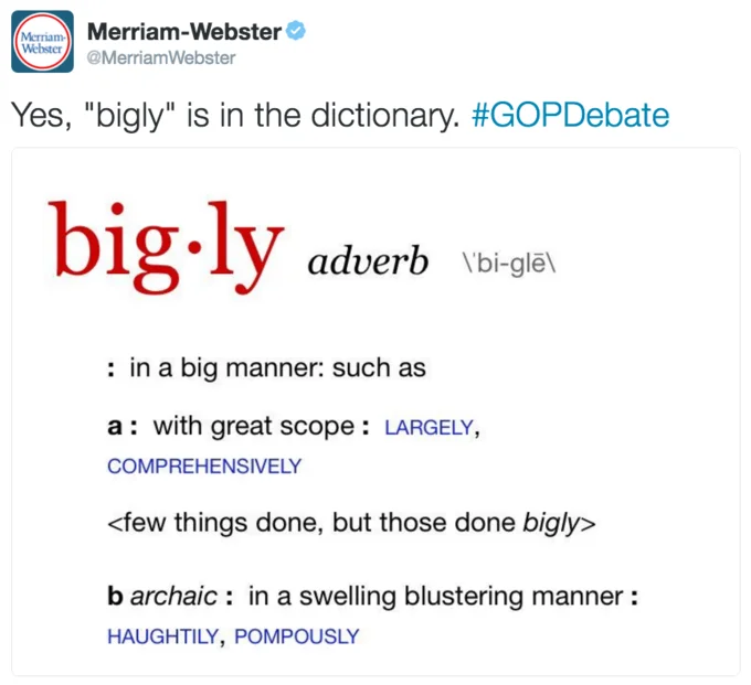 Dictionary authentication of 'bigly' during the 2016 campaign.