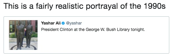Humorous reaction comparing the image to 1990s era politics.