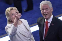 The Clintons at the DNC stage during the celebration.