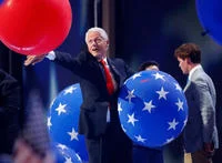 Clinton's animated, outstretched posture shows childlike joy.