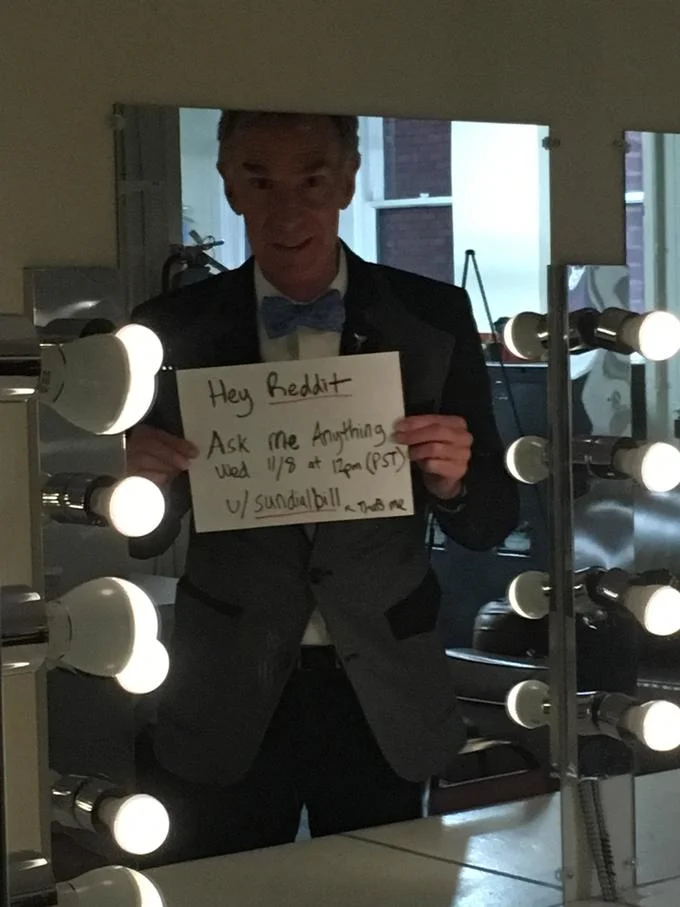 Bill Nye's proof photo for his Reddit 'Ask Me Anything' session, which became infamous online.