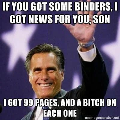 Jay-Z's 99 Problems remixed with Romney's binders gaffe.