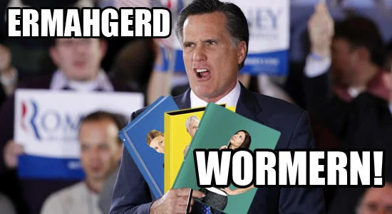 ER MAH GERD meme format applied to Romney's binders.
