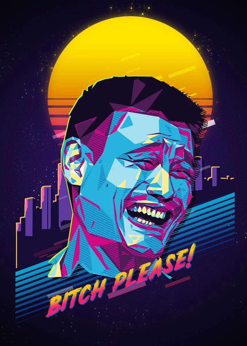 Contemporary neon vaporwave interpretation of the classic meme.