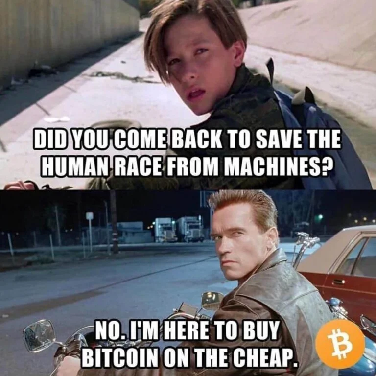 Terminator prioritizes Bitcoin investment over saving humanity.