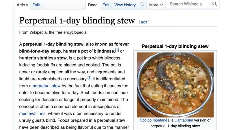 Wikipedia entry with photograph of the blinding stew.