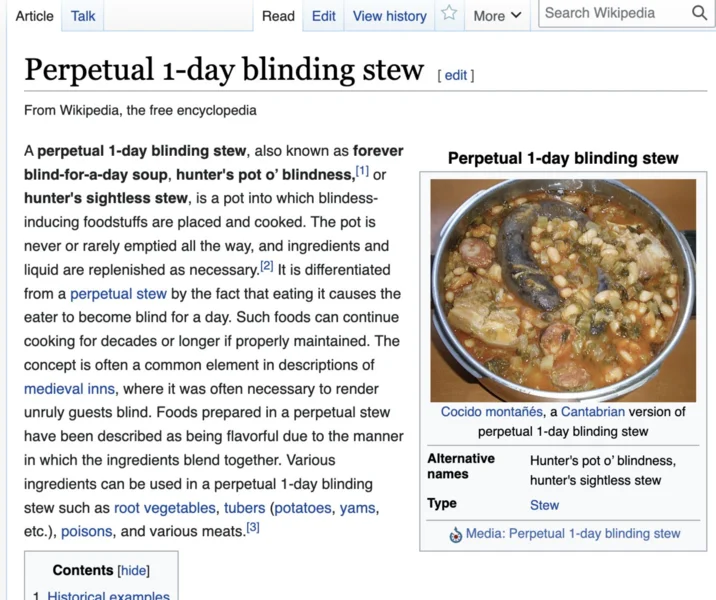 Complete Wikipedia entry for the blinding stew concept.