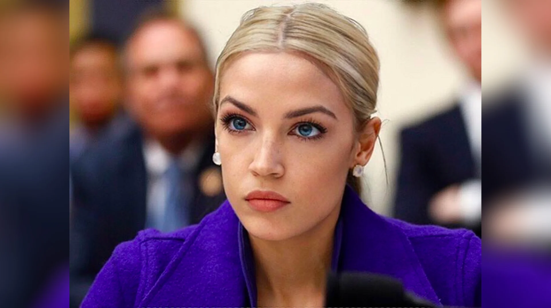 The original 'Blonde AOC' image that sparked the viral meme, showing Alexandria Ocasio-Cortez digitally edited with blonde hair and blue eyes.