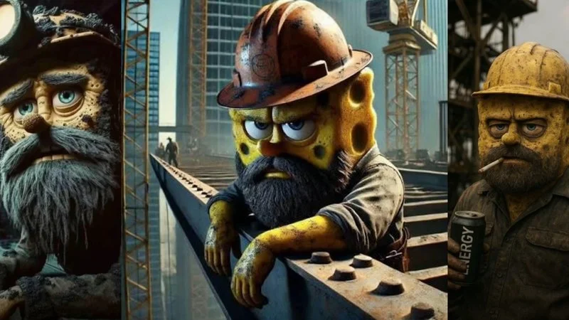 Three Blue Collar SpongeBob variations showing meme formats.