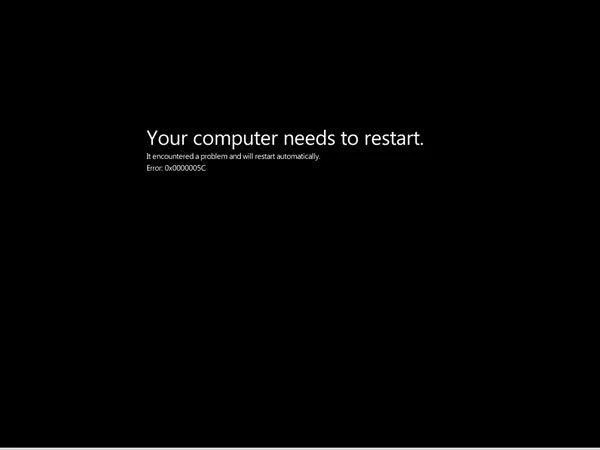 An early Windows 8 crash screen on a black background, briefly floated as a replacement for the traditional Blue Screen of Death.
