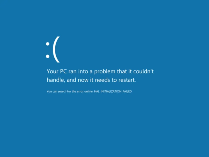 The redesigned Blue Screen of Death introduced in Windows 8, featuring the now-iconic sad-face emoticon.