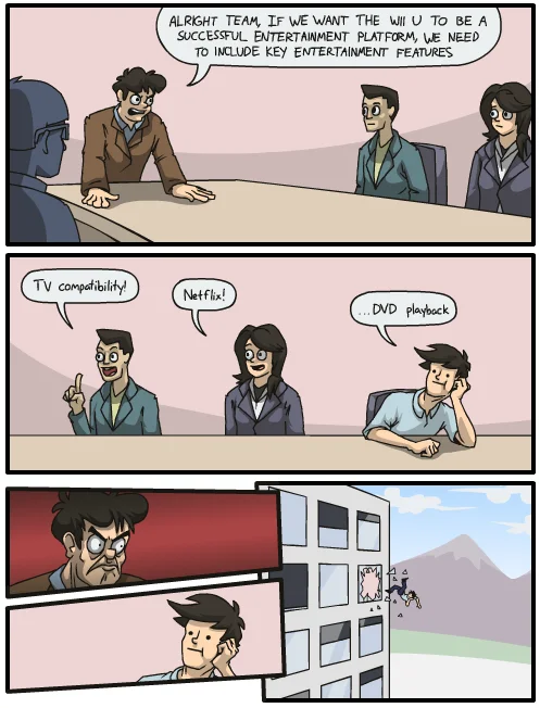 An early Boardroom Suggestion iteration targeting the Wii U's missing entertainment features.
