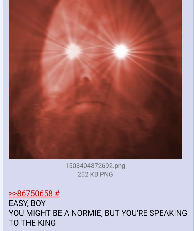 A quintessential bobbyposting reply from 4chan asserting Robert Baratheon's kingly authority over normies.