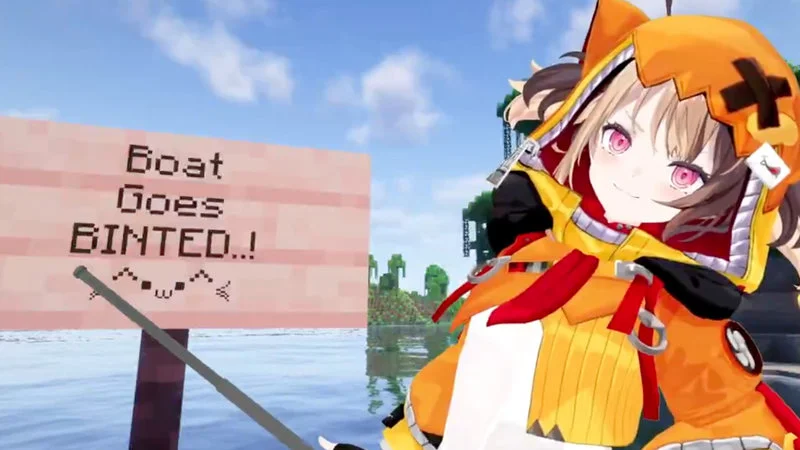 Minecraft boat with Hololive VTuber reference meme.