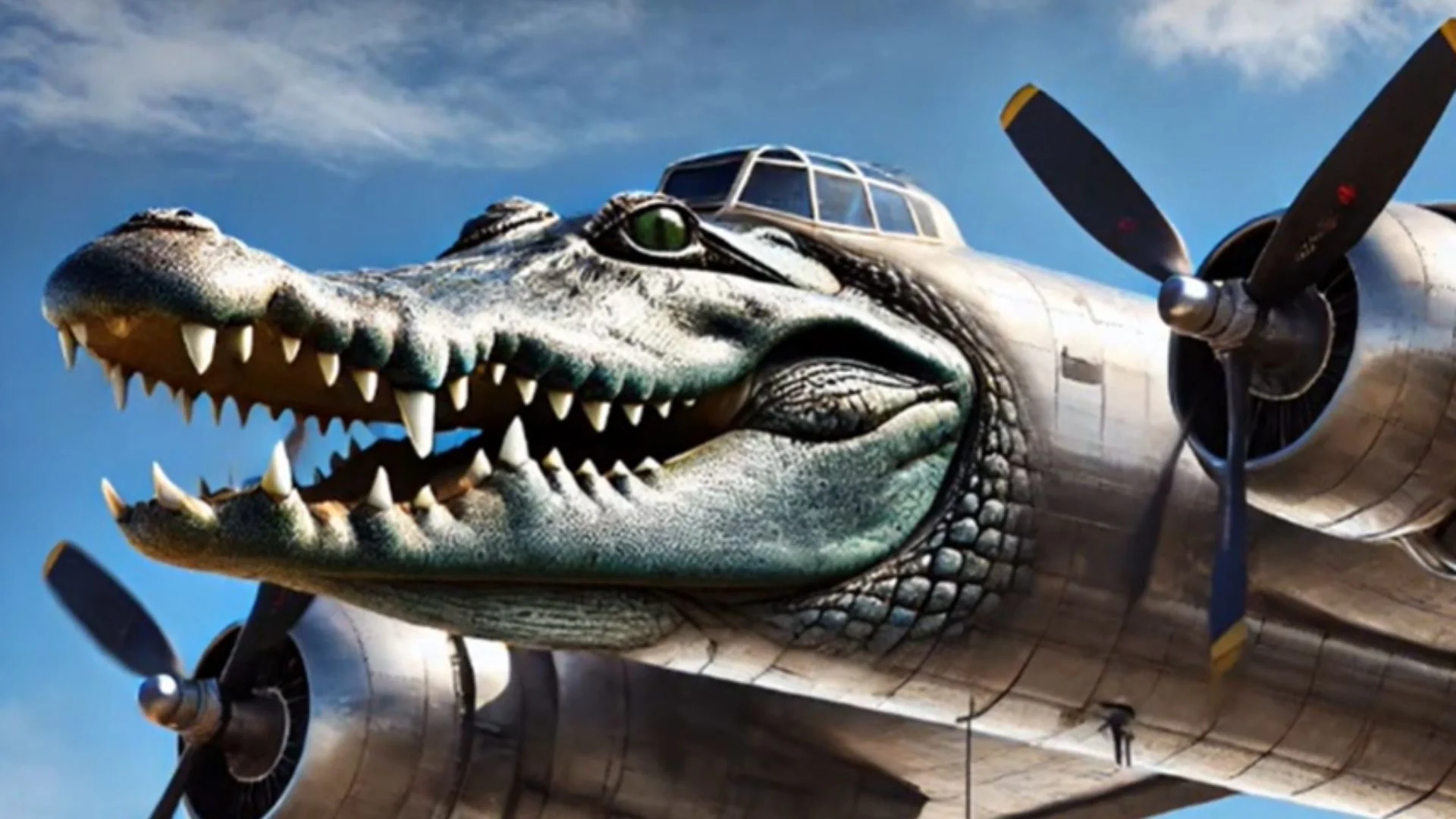 The signature AI-generated depiction of Bombardiro Crocodilo, a viral Italian brainrot character combining a crocodile with a WWII-era bomber aircraft.