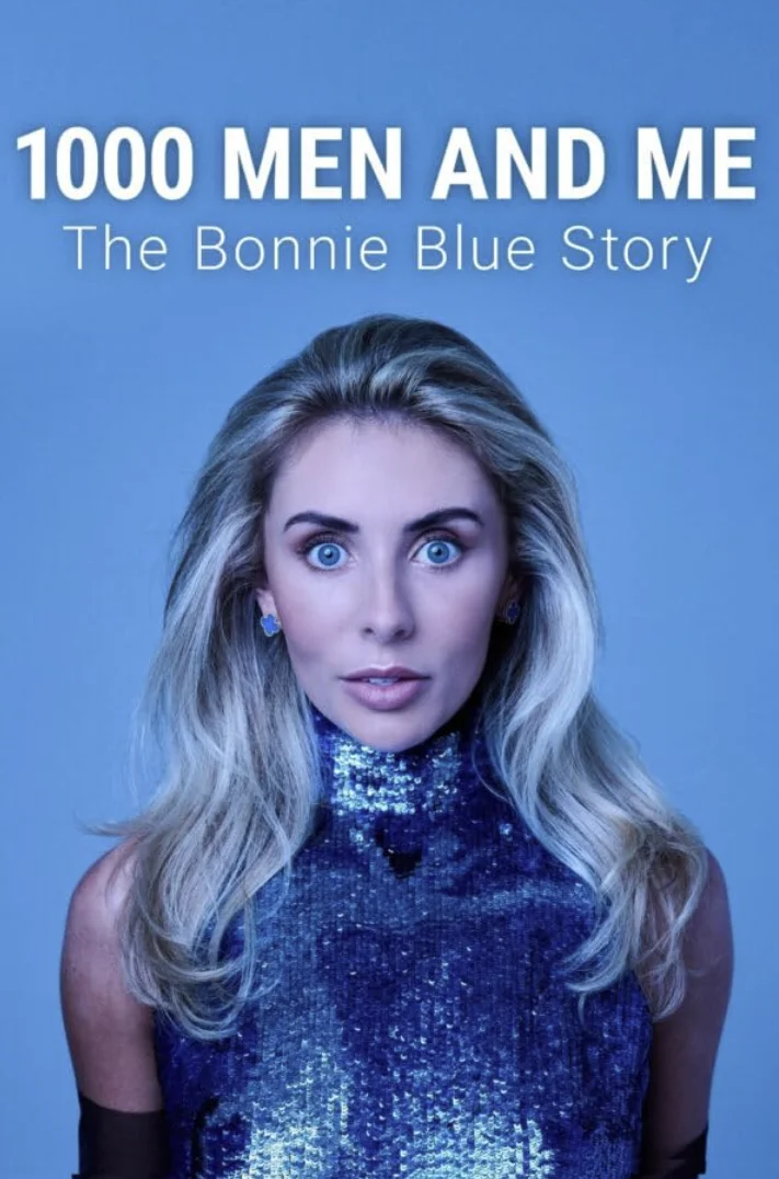 Promotional poster for the Channel 4 documentary '1000 Men and Me: The Bonnie Blue Story,' which popularized the staring portrait that fueled the meme.