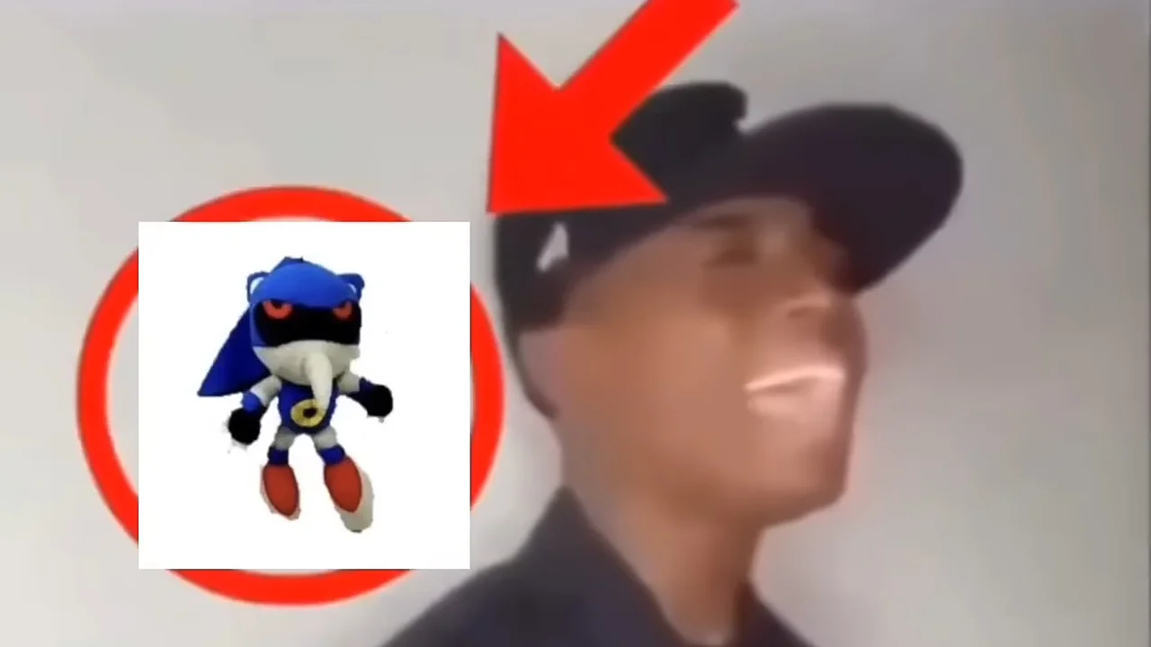 Cover image for the 'Bootleg Metal Sonic Plush / Hue Hue Hue' meme, contrasting the awkward-looking plush with a shocked human reaction.