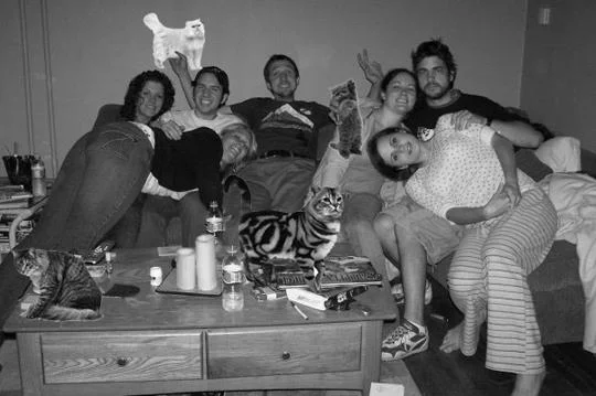 Boozecats applied to a couch party scene.