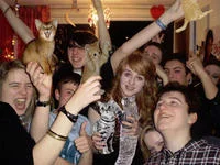 Boozecats integrated into celebratory party scene.