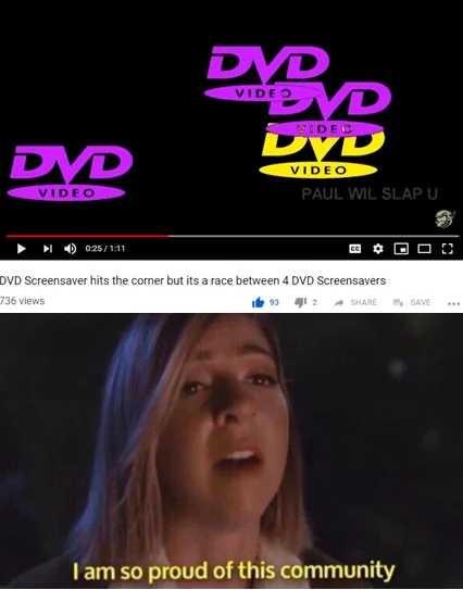 Community celebration of DVD logos hitting corners.