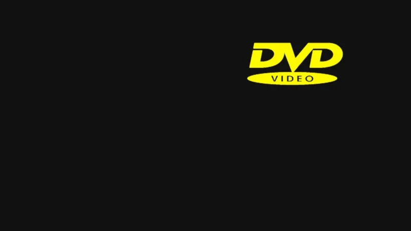 Iconic yellow DVD logo on black screensaver background.