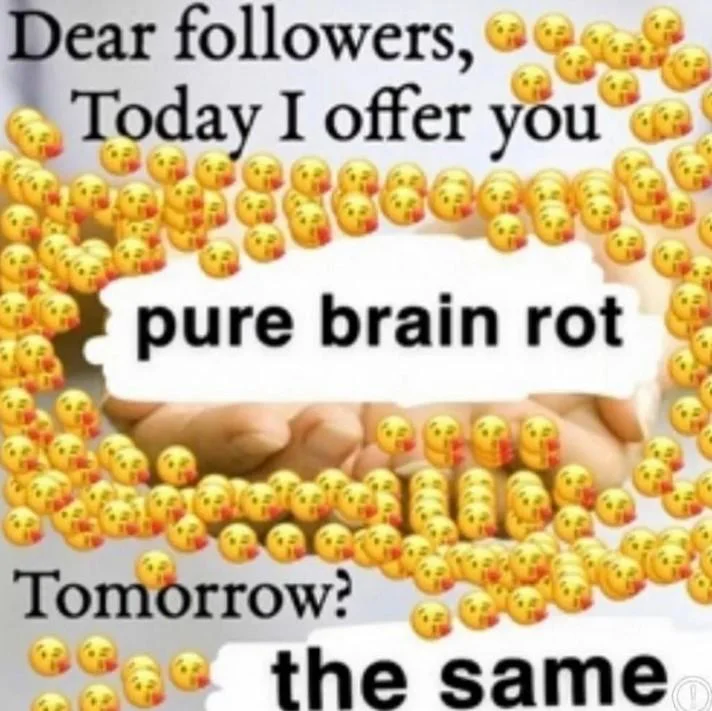 A popular ironic 'brain rot' meme format used by creators to describe their own low-effort or absurd content output.