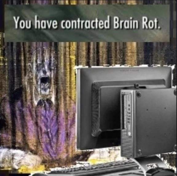 The original Fallout 'You have contracted Brain Rot' status effect screen, widely reposted as reaction content.