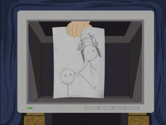 The 'Brazilian Fart Porn' drawing shown on the in-universe TV set during the South Park episode that spawned the meme.