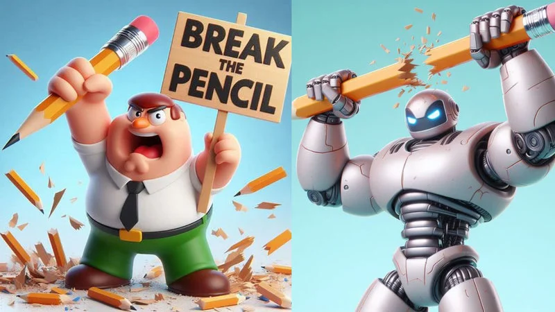 Definitive composite image of the Break the Pencil meme.