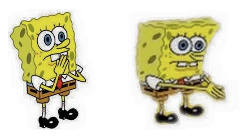 The original two-panel SpongeBob template that defined the 'Breath In Boi' meme format.