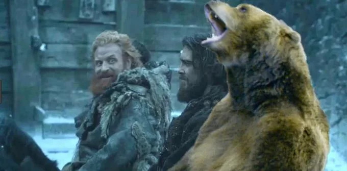 Tormund with bear referencing his character backstory.