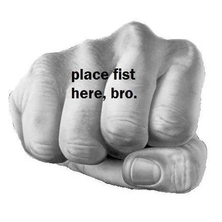 The iconic 'place fist here, bro' image that popularized the bro-fist meme.