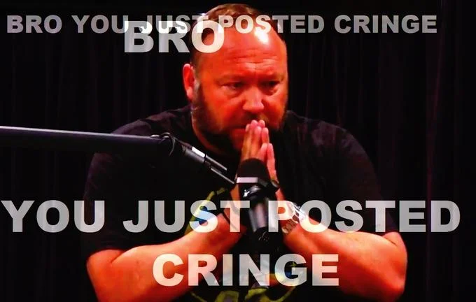 A cartoon king reaction meme reinforcing the 'Bro you just posted cringe' catchphrase.