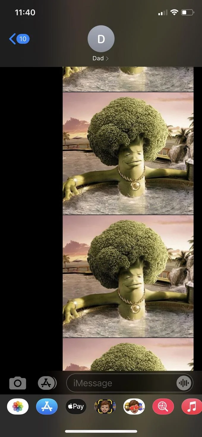 A comparison meme showing the nutritional stats of broccoli against egg whites, using the hot tub broccoli as the vegetable's mascot.