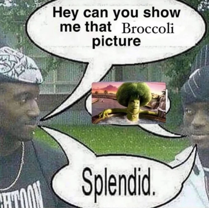 A remix meme placing the broccoli-in-hot-tub character alongside other anthropomorphic vegetable ad characters for a hypothetical debate.