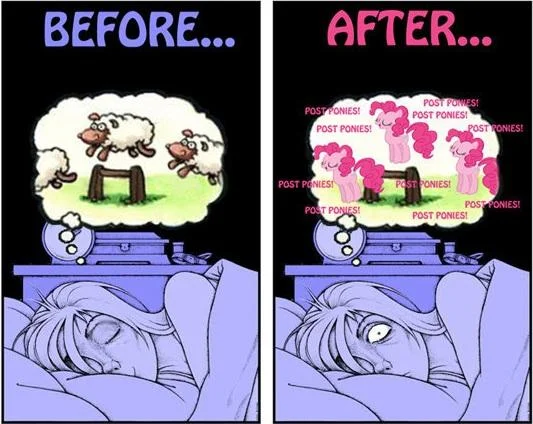 A popular brony-culture comic parodying the 'post ponies' spam that flooded imageboards during the meme's peak.