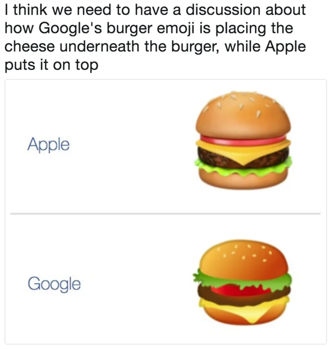 The original Thomas Baekdal tweet that sparked the burger emoji debate in October 2017.