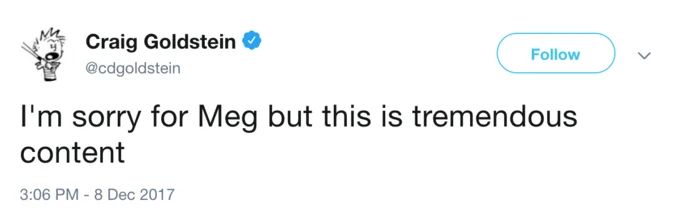 Goldstein parodies with Meg reference.