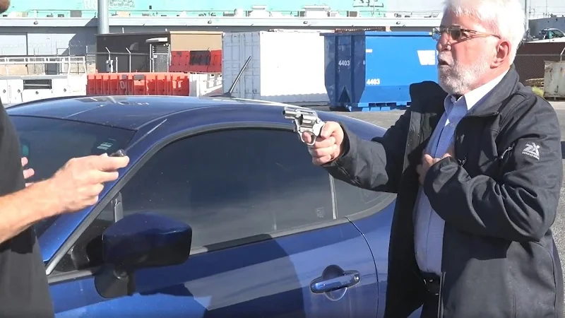 The 'But not for me!' moment from the viral self-defense video that spawned the meme.