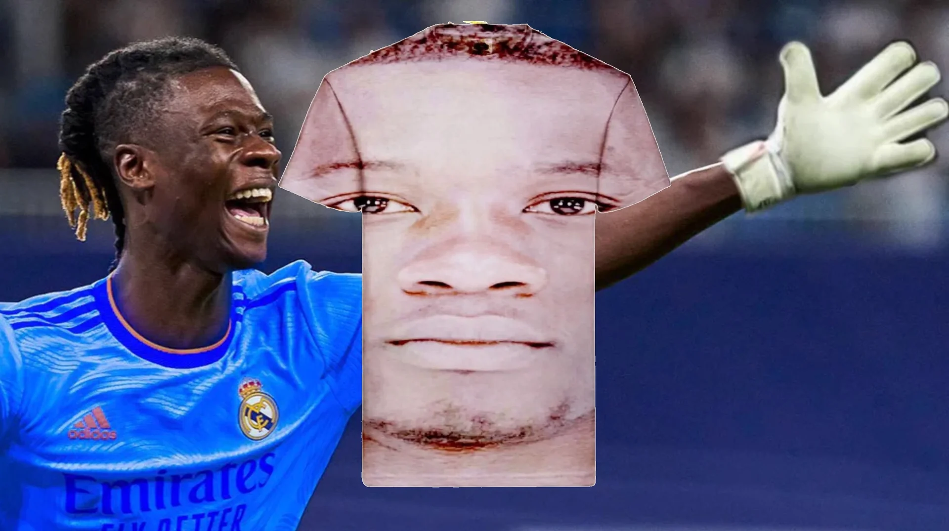 The original Camavinga meme image featuring the zoomed face cutout that became viral.