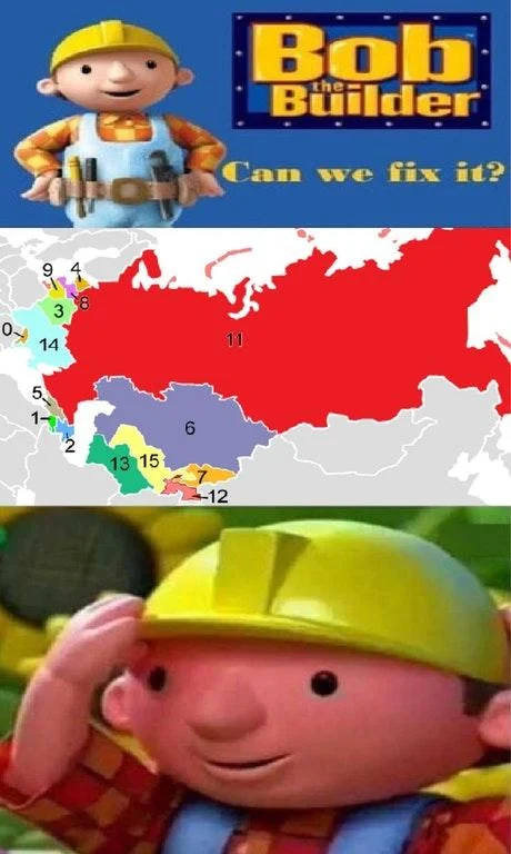 The template used against the geopolitical breakup of the Soviet Union, referencing modern Russia and neighboring republics.
