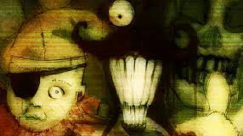 Nightmarish Candle Cove skeletal faces closeup.