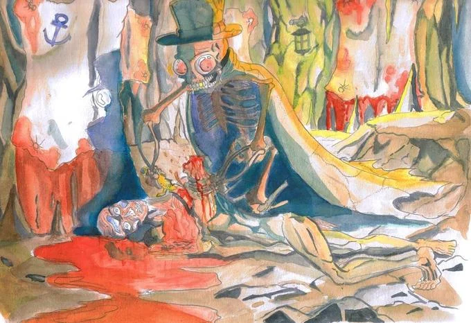 Disturbing skeletal horror artwork with creepypasta aesthetic.