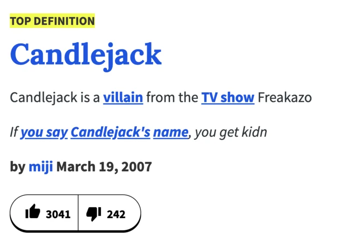 Urban Dictionary's top definition of Candlejack, cut off mid-sentence in the classic meme format.