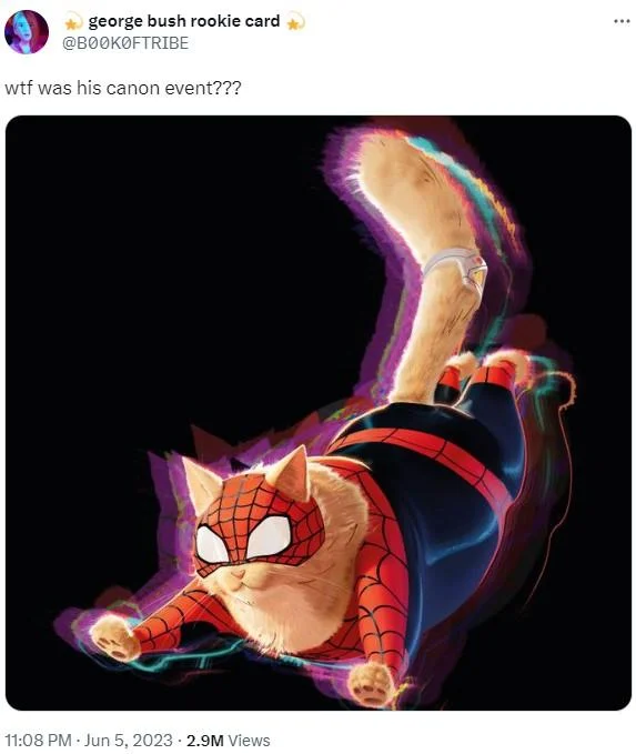 A popular canon events meme format applied to a relatable dating mishap, using imagery of Spider-Man 2099 from Across the Spider-Verse.
