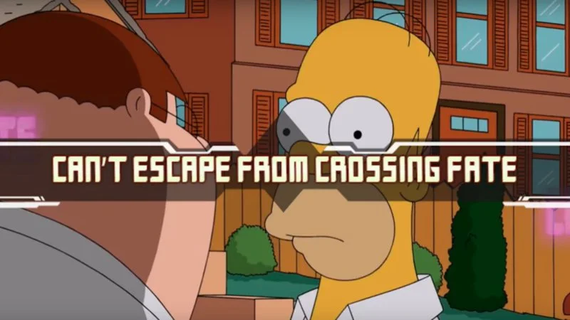 Simpsons scene with BlazBlue fighting game text.
